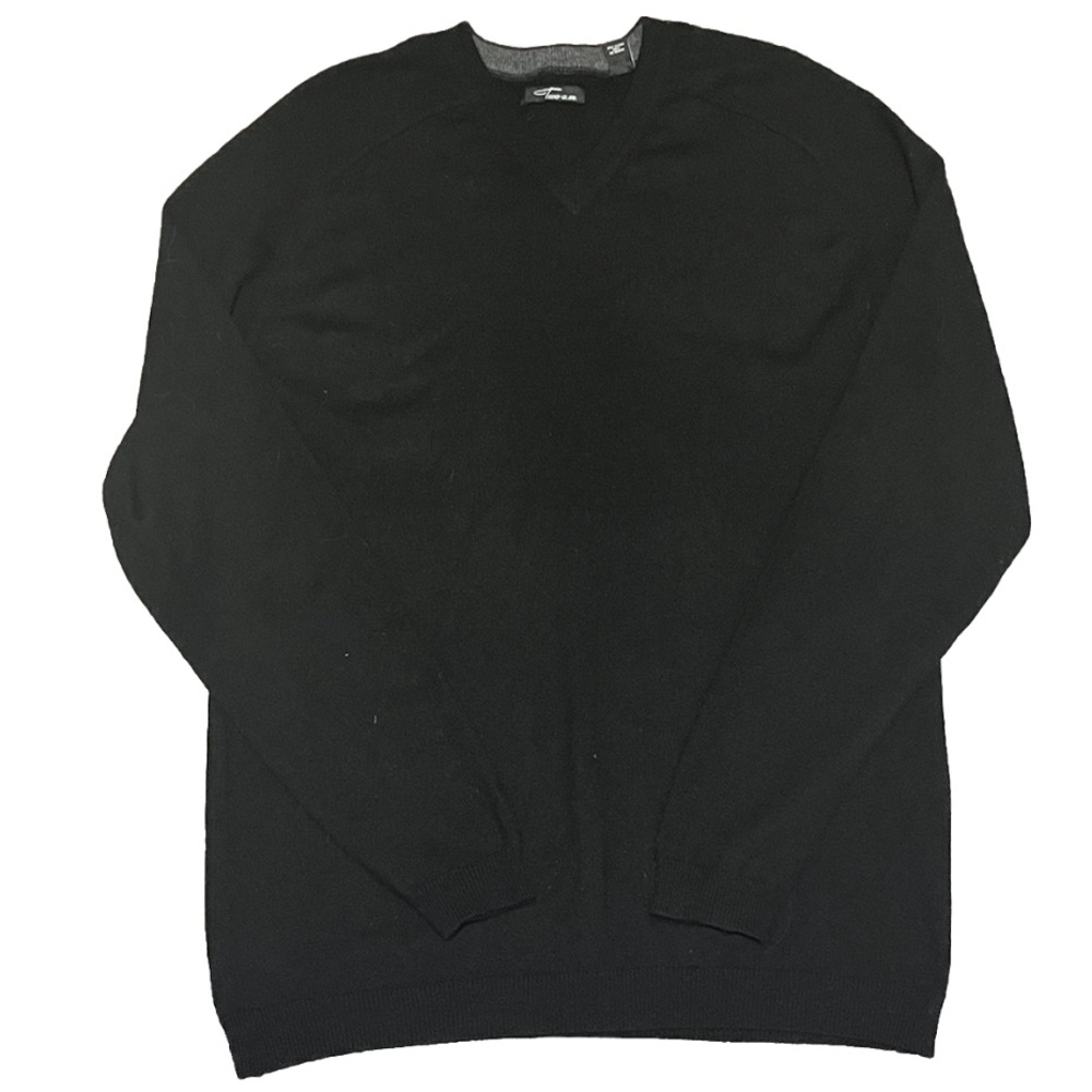 Two a.m. 100% Cashmere Sweater Black V-Neck Slim Fit Large Raglan Sleeve